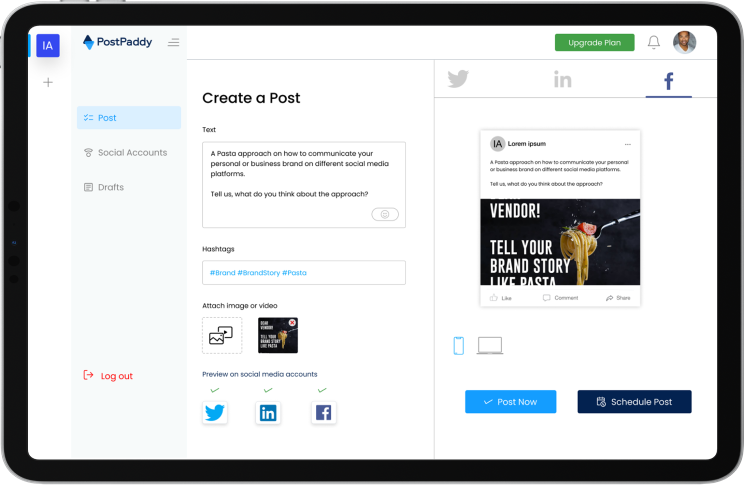 mockup of a social media management software application